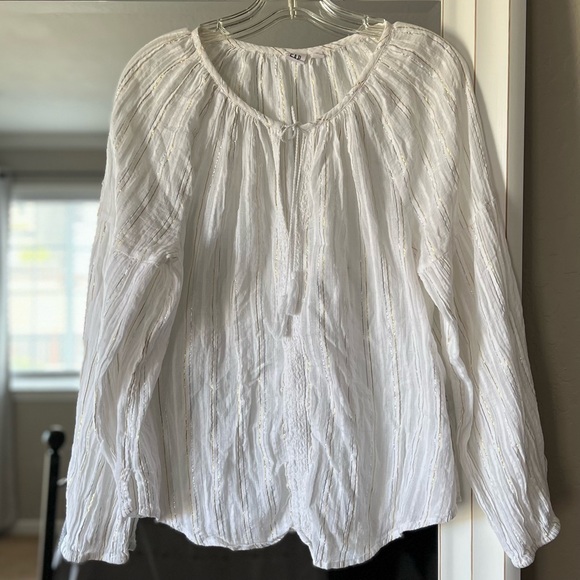 Gap Womens Top Gold Silver Striped Metallic Stripe Tassel Long Sleeve - Picture 13 of 15